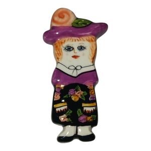 Rare Vintage 80's By Ganz Susan Pauley Brooch Ceramic Hand Painted Pin